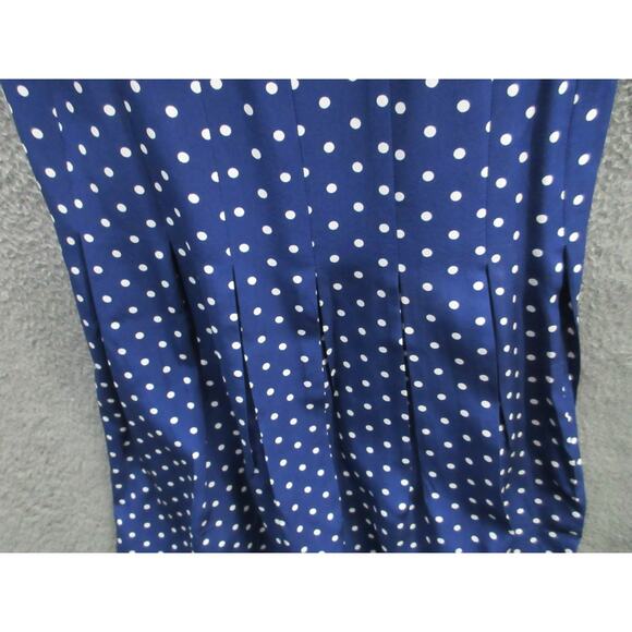 J. Crew Navy Blue Polka Dot Blouson Drop Pleat Silk Midi Dress Size 4 - Picture 6 of 14